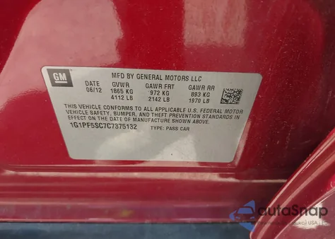 2012 Chevrolet Cruze 1Lt from USA, damaged, VIN 1G1PF5SC7C7375132